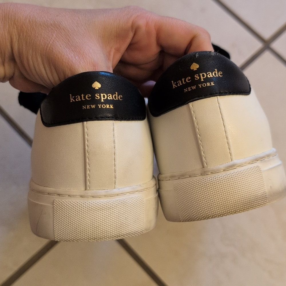 KATE SPADE Fez Glitz LEATHER Low Top SNEAKERS Rhinestone White Black Suede 11 - Picture 4 of 11